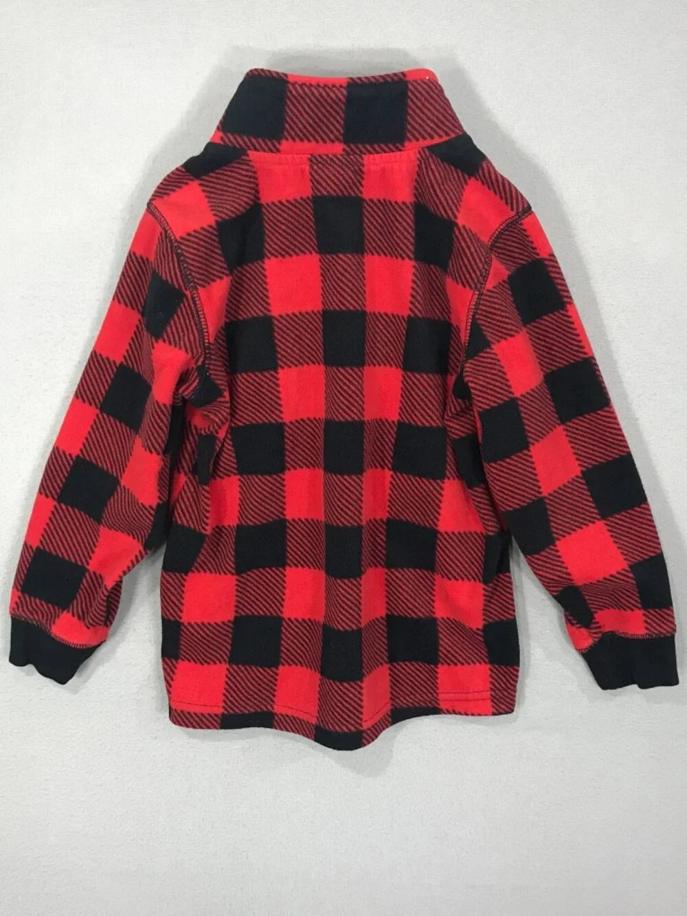 Carter's Sweater Boys 4T Red Black Buffalo Plaid Logo Fleece Pullover Button LS